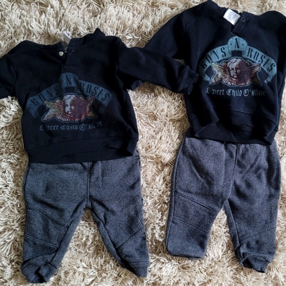 Matching Twin boys guns and roses outfit